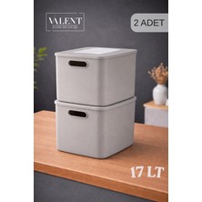 Valent Nero 17 Lt 2'li Çok Amaçlı Kapaklı Organizer Kutu Makyaj Banyo Mutfak Oyuncak Düzenleyici