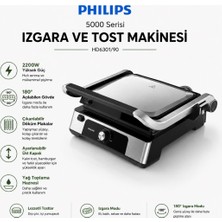 Philips 5000 Serisi 2200W Izgara ve Tost Makinesi,çıkarılabilir Plakalar, Izgara Için Tam Açılır, Yapışmaz Plakalar, Yükseklık Ayarı, HD6301/90