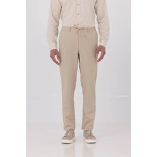 Sabri Özel Bej Keten Görünümlü Arka Lastikli Köprü Kemerli Bağcıklı Regular Fit Jogger Pantolon