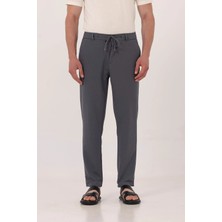 Sabri Özel Erkek Füme Normal Kesim Regular Fit Pamuklu Armürlü Bel Lastikli Jogger Pantolon
