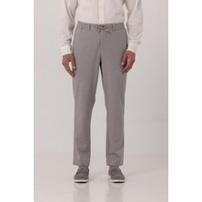 Sabri Özel Gri Keten Görünümlü Arka Lastikli Köprü Kemerli Bağcıklı Regular Fit Jogger Pantolon