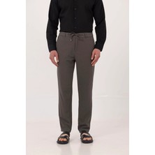 Sabri Özel Haki Dokulu Arka Lastikli Köprü Kemerli Bağcıklı Slim Fit Jogger Pantolon