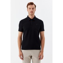Sabri Özel Siyah Piti Kare Desenli Pamuklu Polo Yaka T-shirt