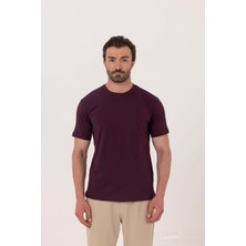 Sabri Özel Bordo %100 Pamuk Bisiklet Yaka Düz Renk Basic T-Shirt