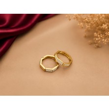 Rome Oro Taşlı Parçalı Altın Küpe