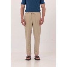 Sabri Özel Bej Dokulu Arka Lastikli Köprü Kemerli Bağcıklı Slim Fit Jogger Pantolon