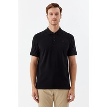 Sabri Özel Siyah %100 Pamuk Patlı Polo Yaka Regular Fit T-Shirt