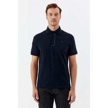 Sabri Özel Lacivert %100 Pamuk Gizli Fermuarlı Polo Yaka T-shirt