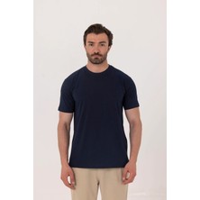 Sabri Özel Lacivert %100 Pamuk Bisiklet Yaka Düz Renk Basic T-Shirt