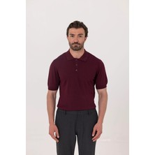 Sabri Özel Bordo Regular Fit Göğüs Nakış Detaylı Polo Yaka Triko T-shirt