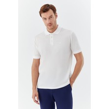 Sabri Özel Beyaz %100 Pamuk Dokuma Slim Fit Polo Yaka T-shirt