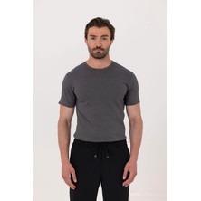 Sabri Özel Füme %100 Pamuk Bisiklet Yaka Düz Renk Basic T-Shirt
