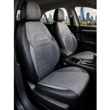 ACK Store Chevrolet Captiva Uyumlu Deri Detaylı Oto Koltuk Kılıfı 5li Set Loren Seri Siyah-Füme