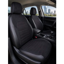 ACK Store Chevrolet Captiva Uyumlu Deri Detaylı Oto Koltuk Kılıfı 5li Set Loren Seri Siyah-Kırmızı