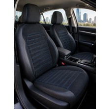 ACK Store Ford Escort Uyumlu Deri Detaylı Oto Koltuk Kılıfı 5li Set Loren Seri Siyah-Mavi