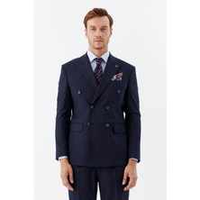 Sabri Özel Lacivert Slim Fit Yünlü Dokuma 6 Drop Takım Elbise