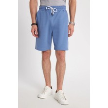 Tudors Erkek Relax Fit Rahat Kesim %100 Pamuk Beli Bağcıklı Mavi Şort