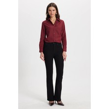 Tudors Kadın Slim Fit Dar Kesim Uzun Kollu Pamuklu Vücuda Oturan Dokulu Bordo Basic Gömlek
