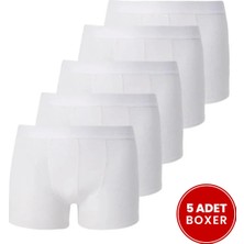 Tudors Erkek 5'Li Pamuklu Likralı Esnek Kumaş Beyaz Boxer