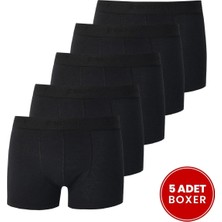 Tudors Erkek 5'li Pamuklu Likralı Esnek Kumaş Siyah Boxer