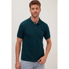 Tudors Erkek Slim Fit Dar Kesim Pamuklu Yumuşak Dokulu Serin Tutan Kumaş Düz Pike Yeşil Polo Yaka Tişört