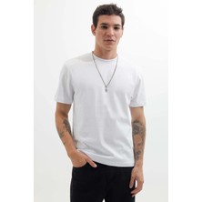 Tudors Unisex Regular Fit Rahat Kesim %100 Pamuk Bisiklet Yaka Beyaz Tişört