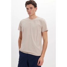 Tudors Unisex Slim Fit Dar Kesim %100 Pamuk Yumuşak Dokulu Vizon Bisiklet Yaka Tişört