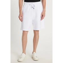 Tudors Erkek Relax Fit Rahat Kesim %100 Pamuk Beli Bağcıklı Beyaz Şort