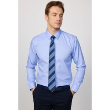 Tudors Slim Fit Mavi Non-Iron %100 Pamuk Doğa Dostu Ekoteks Belgeli Ütü Gerektirmez Gömlek