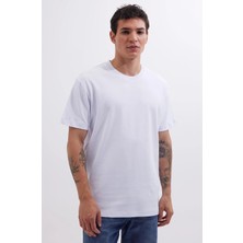 Tudors Unisex Relax Fit Rahat Kesim %100 Pamuk Yumuşak Dokulu Hafif Kalın Basic Bisiklet Yaka Beyaz Tişört