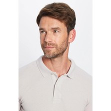 Tudors Erkek Slim Fit Dar Kesim Pamuklu Yumuşak Doku Nefes Alan Kumaş Kıvrılmaz Yaka Gri Polo Yaka Tişört