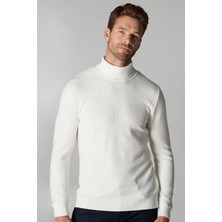 Tudors Erkek Slim Fit Balıkçı Yaka Desenli Beyaz Triko Kazak