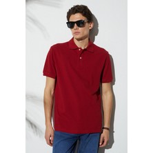 Tudors Erkek Slim Fit Dar Kesim Pamuklu Yumuşak Doku Nefes Alan Kumaş Kıvrılmaz Yaka Bordo Polo Yaka Tişört