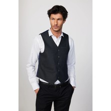 Tudors Slim Fit Dar Kesim 3 Cepli 4 Mevsim Düz Gri Erkek Yelek