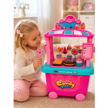 JRK Candy Sweet Şeker Dükkanı Seti - Tekerlekli Taşınabilir Tatlı Tezgahı Oyuncak Seti