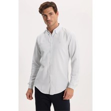 Tudors Erkek Slim Fit Dar Kesim Düz Oxford Armalı Düğmeli Yaka Gri Spor Gömlek
