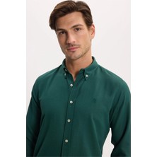 Tudors Erkek Slim Fit Dar Kesim Düz Oxford Armalı Düğmeli Yaka Haki Spor Gömlek