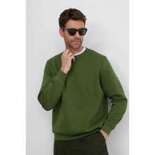 Tudors Unisex Relax Fit Rahat Kesim Pamuklu Yumuşak Dokulu İçi Polarlı Basic Yeşil Bisiklet Yaka Sweatshirt