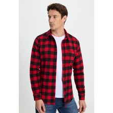 Tudors Erkek Slim Fit Dar Kesim Uzun Kollu Cepli Kareli Dama Desenli Kışlık Oduncu Gömlek