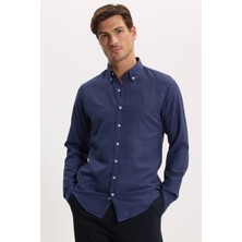 Tudors Erkek Slim Fit Dar Kesim Düz Oxford Armalı Düğmeli Yaka Lacivert Spor Gömlek