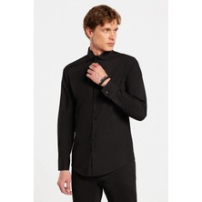 Tudors Slim Fit Uzun Kollu Pamuklu Kolay Ütü Siyah Erkek Gömlek
