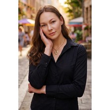 Tudors Kadın Slim Fit Dar Kesim Klasik Yaka Uzun Kollu Siyah Gömlek