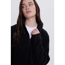 Tudors Kadın Standart Fit Anti-pilling Tüylenme Yapmayan Soğuk Geçirmez Siyah Bato Yaka Polar Sweatshirt