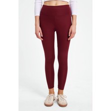 Tudors Kadın Slim Fit Dar Kesim Scuba Kumaş Beli Lastikli Bordo Tayt