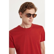 Tudors Unisex Slim Fit Dar Kesim %100 Pamuk Yumuşak Dokulu Kiremit Bisiklet Yaka Tişört