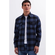 Tudors Erkek Slim Fit Dar Kesim Uzun Kollu Kapaklı Çift Cepli Kareli Kışlık Oduncu Gömlek