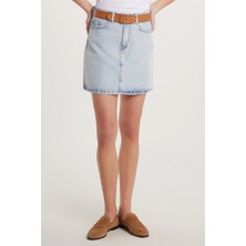 Tudors Kadın Slim Fit Dar Kesim Cepli Mini Denim Etek