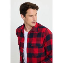 Tudors Erkek Slim Fit Dar Kesim Uzun Kollu Kapaklı Çift Cepli Kareli Kışlık Oduncu Gömlek