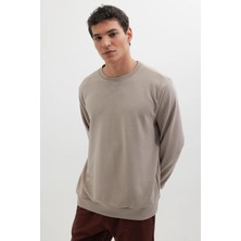 Tudors Unisex Relax Fit Rahat Kesim %100 Pamuk 3 İplik Basic Bej Bisiklet Yaka Sweatshirt