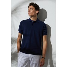 Tudors Erkek Slim Fit Dar Kesim Pamuklu Yumuşak Dokulu Serin Tutan Kumaş Düz Pike Lacivert Polo Yaka Tişört